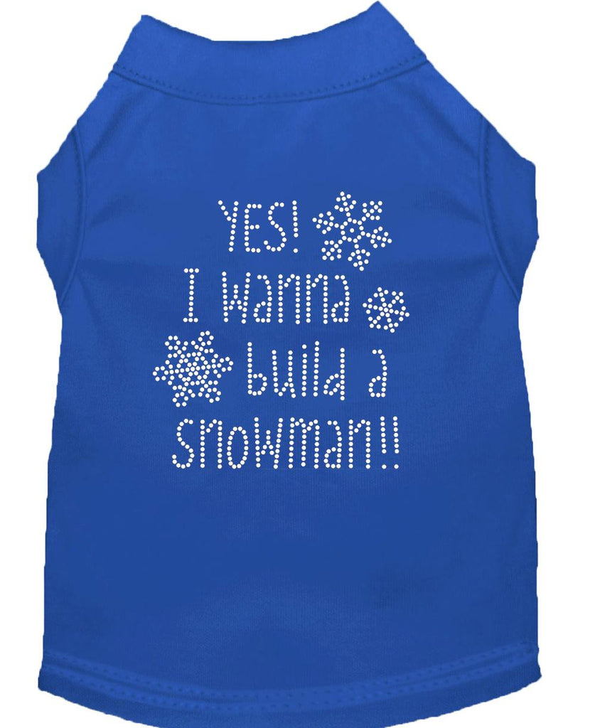 Yes! I Want To Build A Snowman Rhinestone Dog Shirt Blue Lg (14)