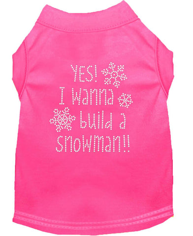 Yes! I Want To Build A Snowman Rhinestone Dog Shirt Bright Pink Lg (14)