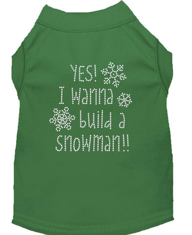 Yes! I Want To Build A Snowman Rhinestone Dog Shirt Green Med (12)