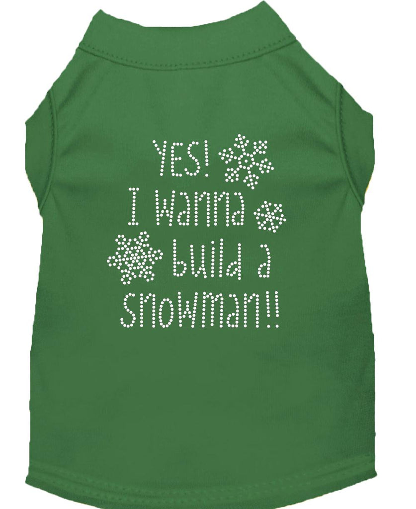 Yes! I Want To Build A Snowman Rhinestone Dog Shirt Green Sm (10)