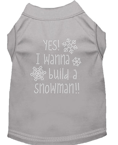 Yes! I Want To Build A Snowman Rhinestone Dog Shirt Grey Lg (14)