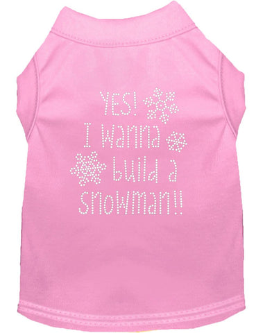 Yes! I Want To Build A Snowman Rhinestone Dog Shirt Light Pink Sm (10)