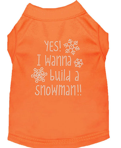 Yes! I Want To Build A Snowman Rhinestone Dog Shirt Orange Lg (14)