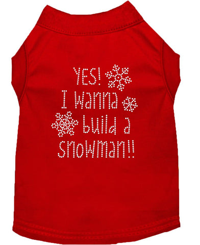 Yes! I Want To Build A Snowman Rhinestone Dog Shirt Red Med (12)