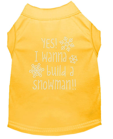 Yes! I Want To Build A Snowman Rhinestone Dog Shirt Yellow Lg (14)