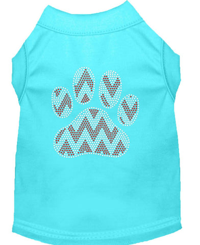 Candy Cane Chevron Paw Rhinestone Dog Shirt Aqua Lg (14)