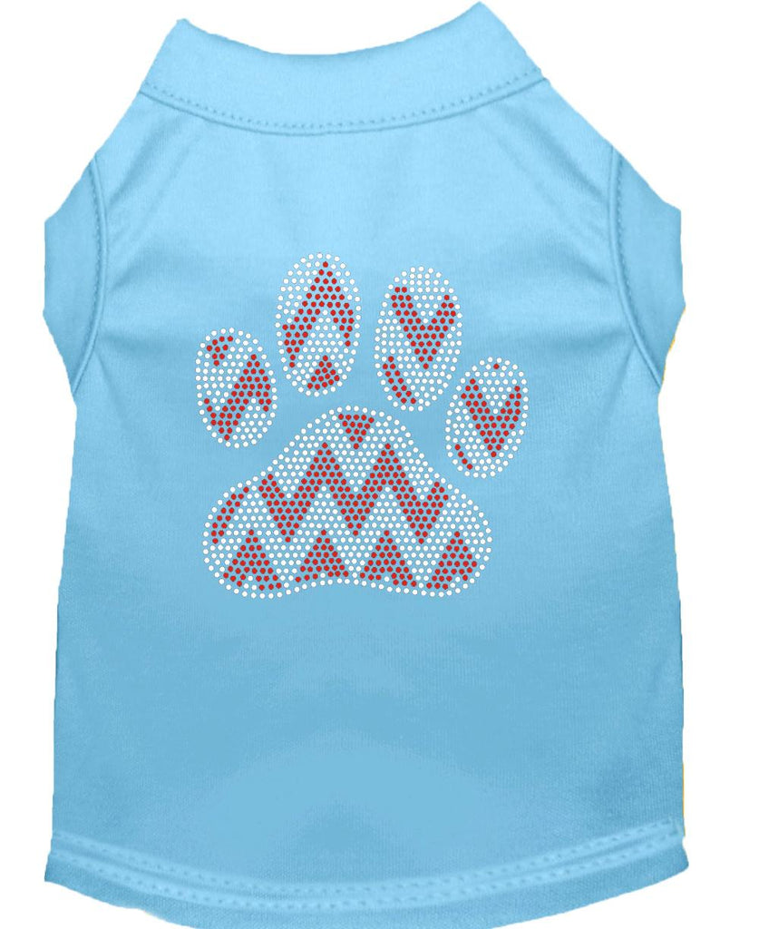 Candy Cane Chevron Paw Rhinestone Dog Shirt Baby Blue Xs (8)