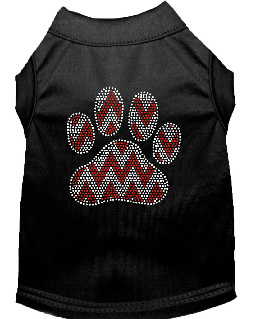 Candy Cane Chevron Paw Rhinestone Dog Shirt Black Sm (10)