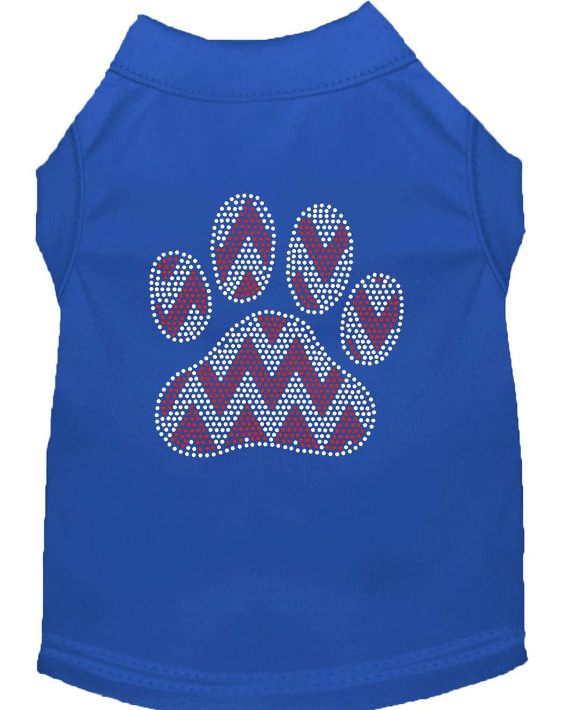 Candy Cane Chevron Paw Rhinestone Dog Shirt Blue Lg (14)