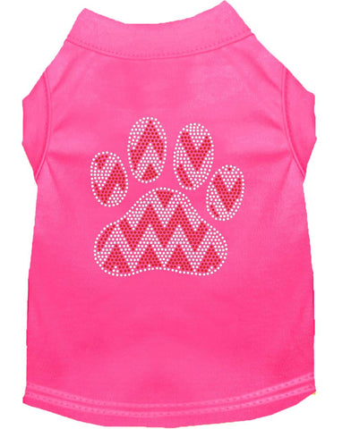 Candy Cane Chevron Paw Rhinestone Dog Shirt Bright Pink Lg (14)