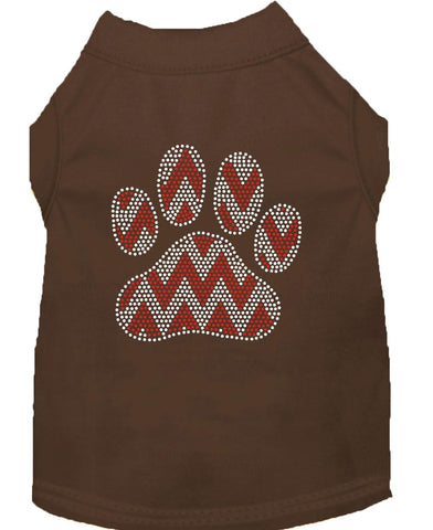 Candy Cane Chevron Paw Rhinestone Dog Shirt Brown Lg (14)