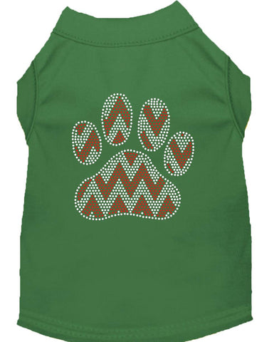 Candy Cane Chevron Paw Rhinestone Dog Shirt Green Lg (14)