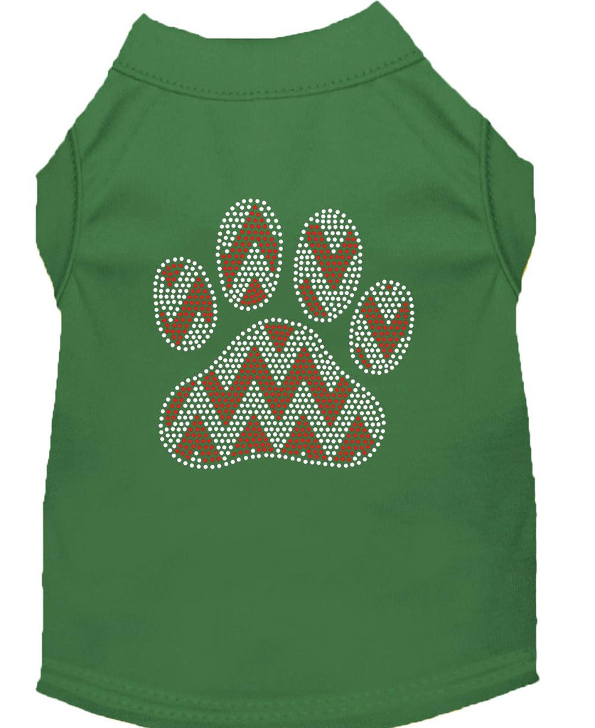 Candy Cane Chevron Paw Rhinestone Dog Shirt Green Xl (16)