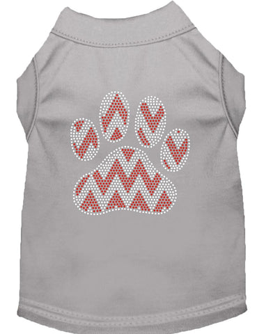 Candy Cane Chevron Paw Rhinestone Dog Shirt Grey Lg (14)