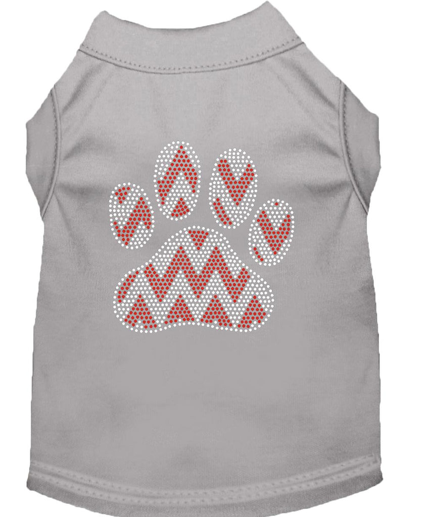 Candy Cane Chevron Paw Rhinestone Dog Shirt Grey Med (12)