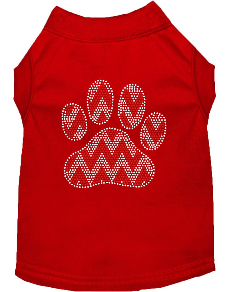 Candy Cane Chevron Paw Rhinestone Dog Shirt Red Med (12)