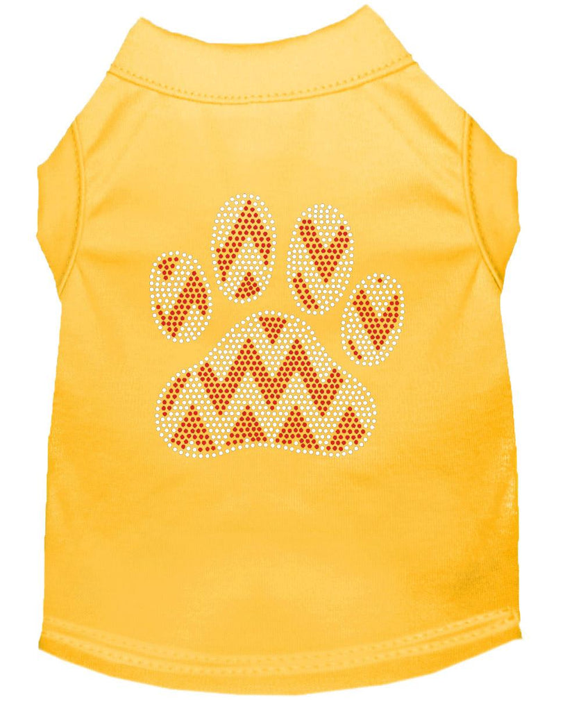 Candy Cane Chevron Paw Rhinestone Dog Shirt Yellow Sm (10)