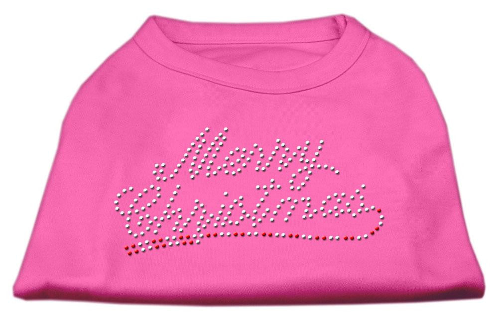 Merry Christmas Rhinestone Shirt Bright Pink L (14)