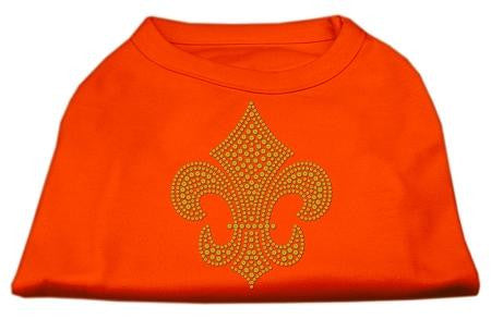 Gold Fleur de Lis Rhinestone Shirts Orange XS (8)