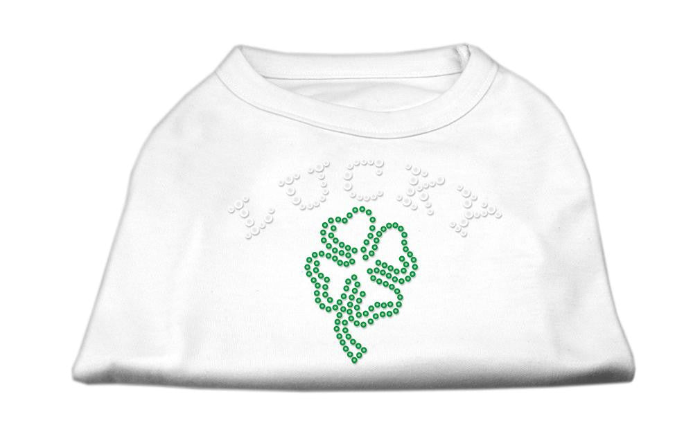 Four Leaf Clover Outline Rhinestone Shirts White L (14)