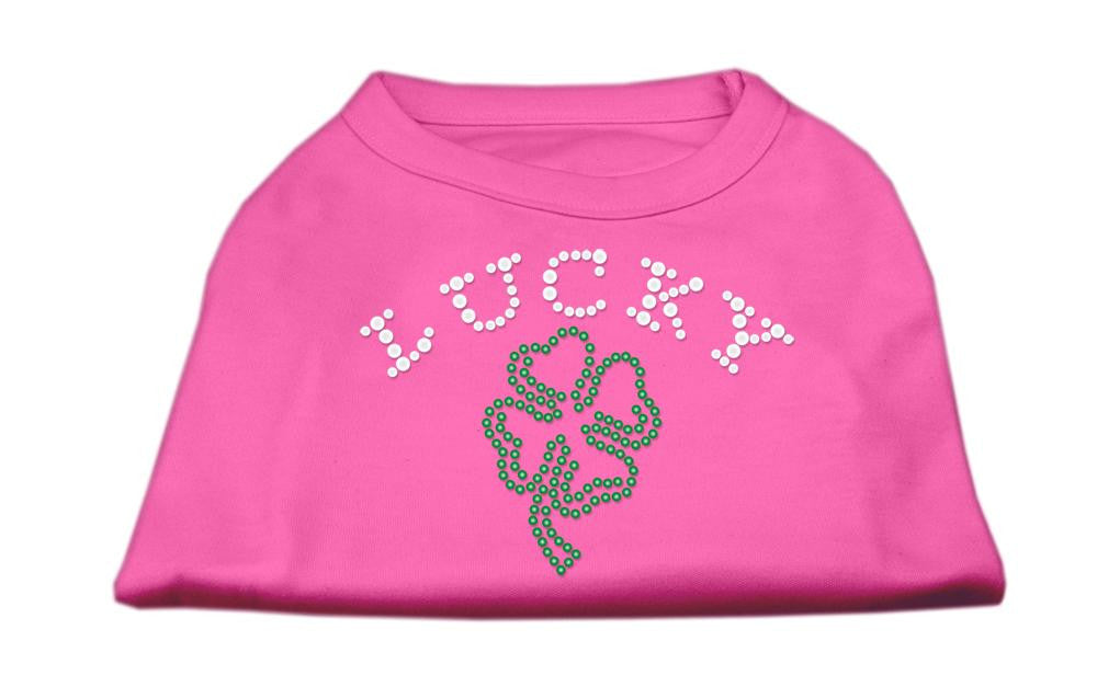 Four Leaf Clover Outline Rhinestone Shirts Bright Pink M (12)