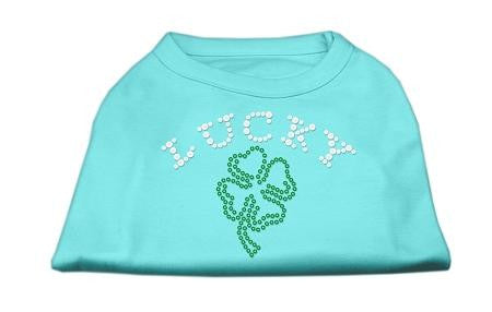 Four Leaf Clover Outline Rhinestone Shirts Aqua S (10)