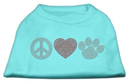 Peace Love and Paw Rhinestone Shirt Aqua L (14)