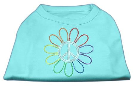 Rhinestone Rainbow Flower Peace Sign Shirts Aqua L (14)