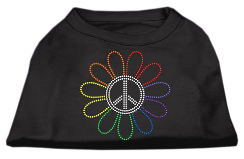 Rhinestone Rainbow Flower Peace Sign Shirts Black L (14)