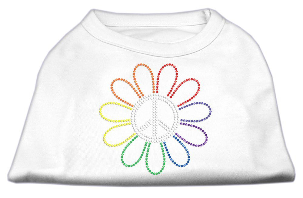 Rhinestone Rainbow Flower Peace Sign Shirts White M (12)