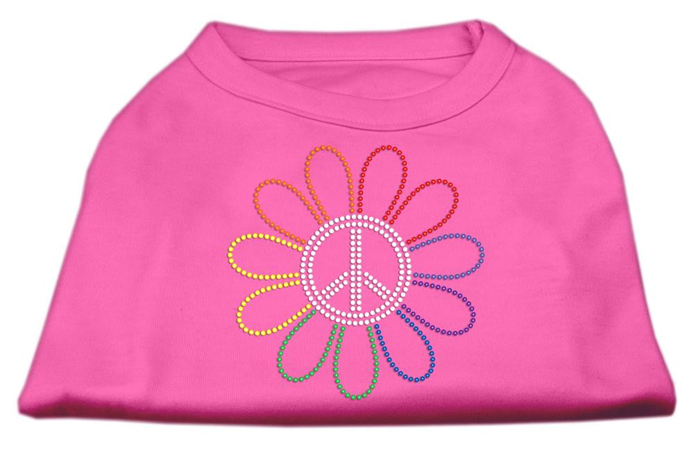 Rhinestone Rainbow Flower Peace Sign Shirts Bright Pink XS (8)