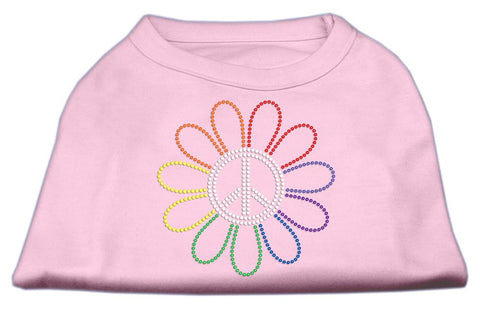 Rhinestone Rainbow Flower Peace Sign Shirts Light Pink XS (8)