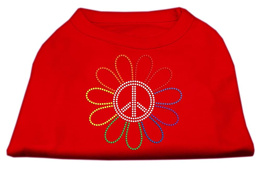 Rhinestone Rainbow Flower Peace Sign Shirts Red XS (8)