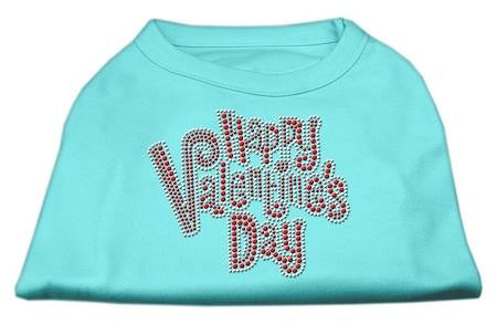 Happy Valentines Day Rhinestone Dog Shirt Aqua XS (8)