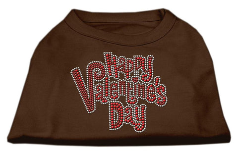 Happy Valentines Day Rhinestone Dog Shirt Brown XS (8)