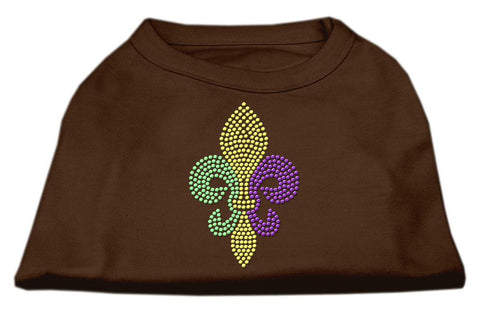 Mardi Gras Fleur De Lis Rhinestone Dog Shirt Brown Lg (14)