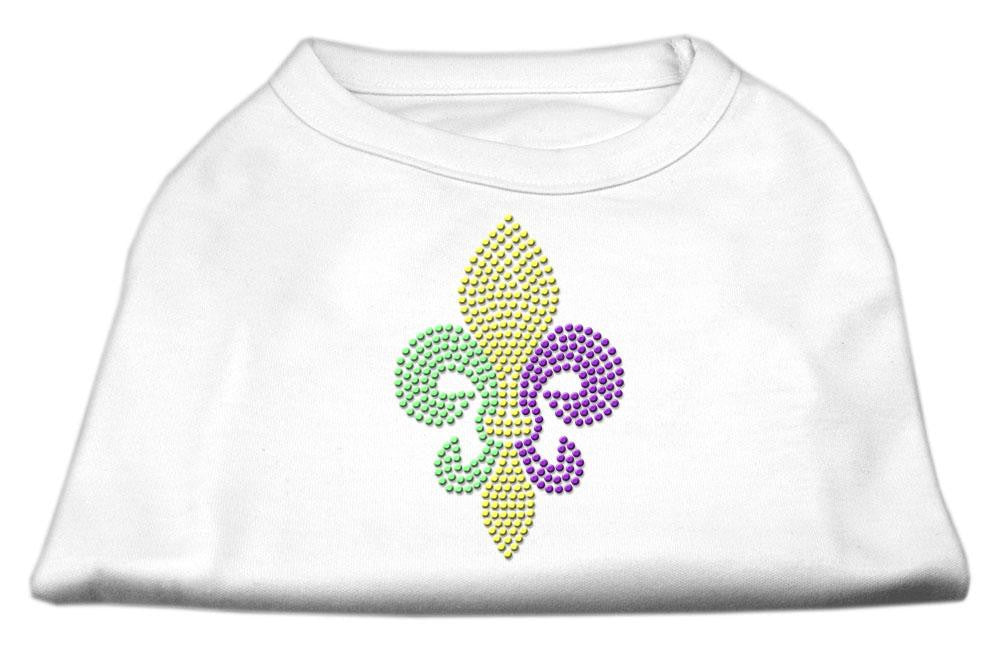 Mardi Gras Fleur De Lis Rhinestone Dog Shirt White Lg (14)