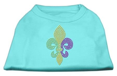 Mardi Gras Fleur De Lis Rhinestone Dog Shirt Aqua XS (8)