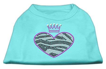 Zebra Heart Rhinestone Dog Shirt Aqua Lg (14)