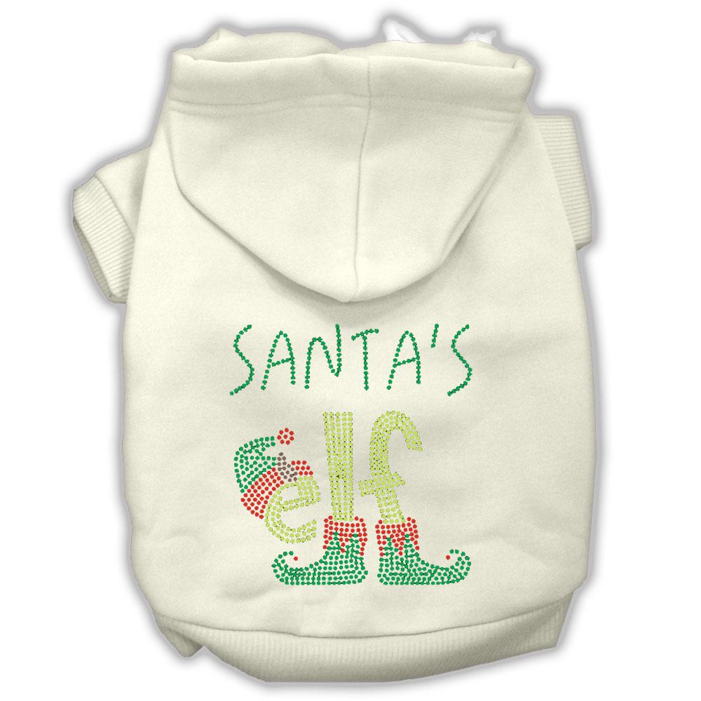 Santa's Elf Rhinestone Dog Hoodie Cream L (14)