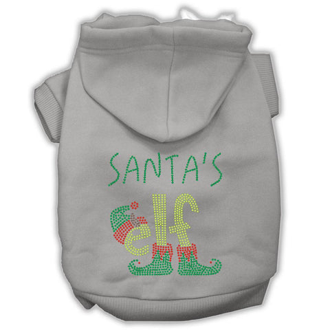 Santa's Elf Rhinestone Dog Hoodie Grey S (10)