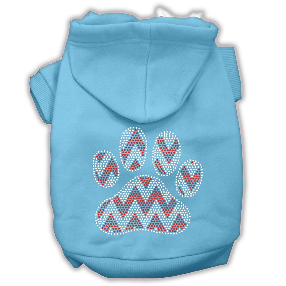 Candy Cane Chevron Paw Rhinestone Dog Hoodie Baby Blue L (14)