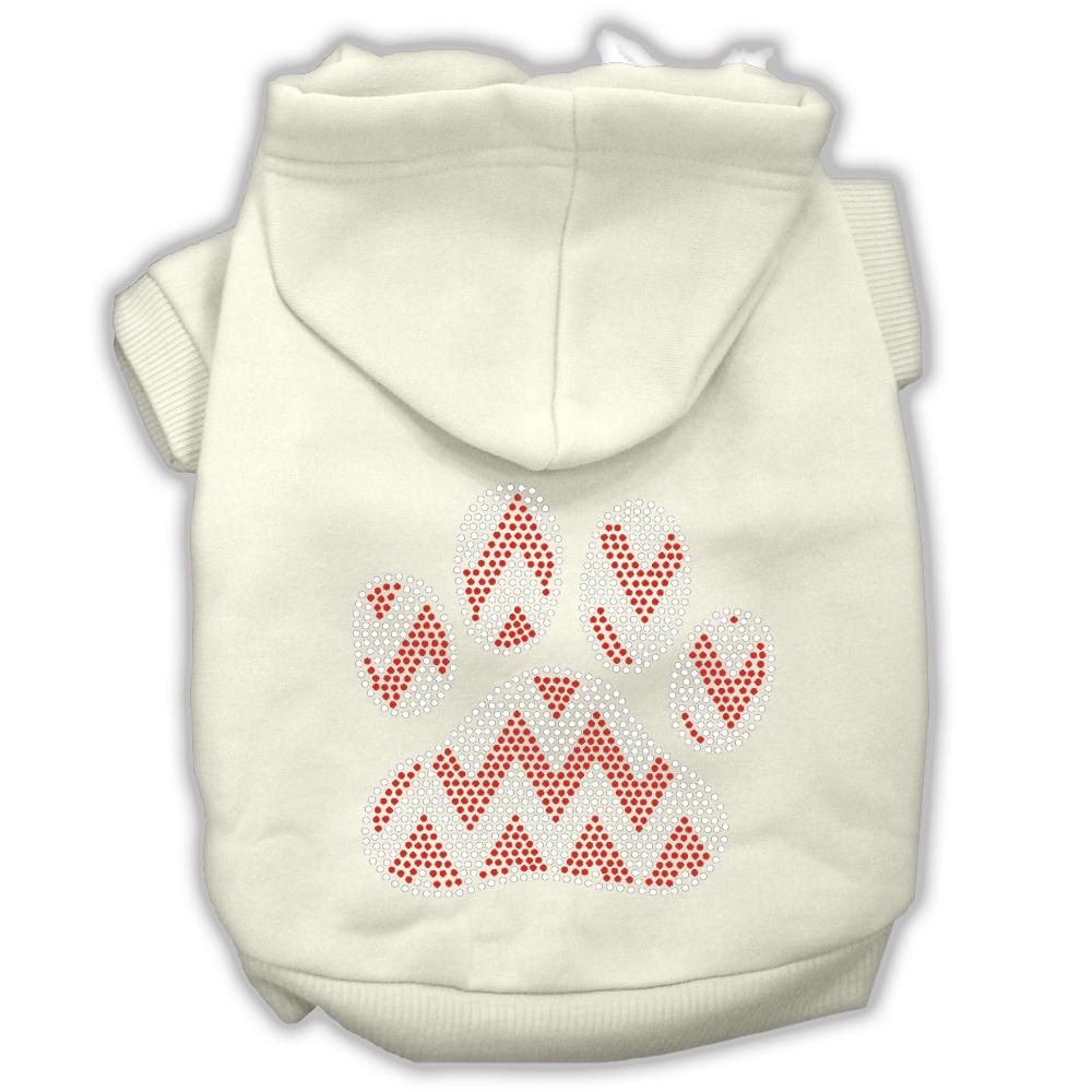 Candy Cane Chevron Paw Rhinestone Dog Hoodie Cream L (14)