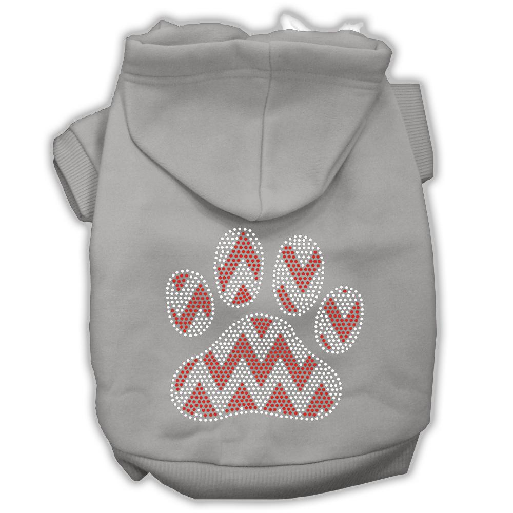 Candy Cane Chevron Paw Rhinestone Dog Hoodie Grey L (14)