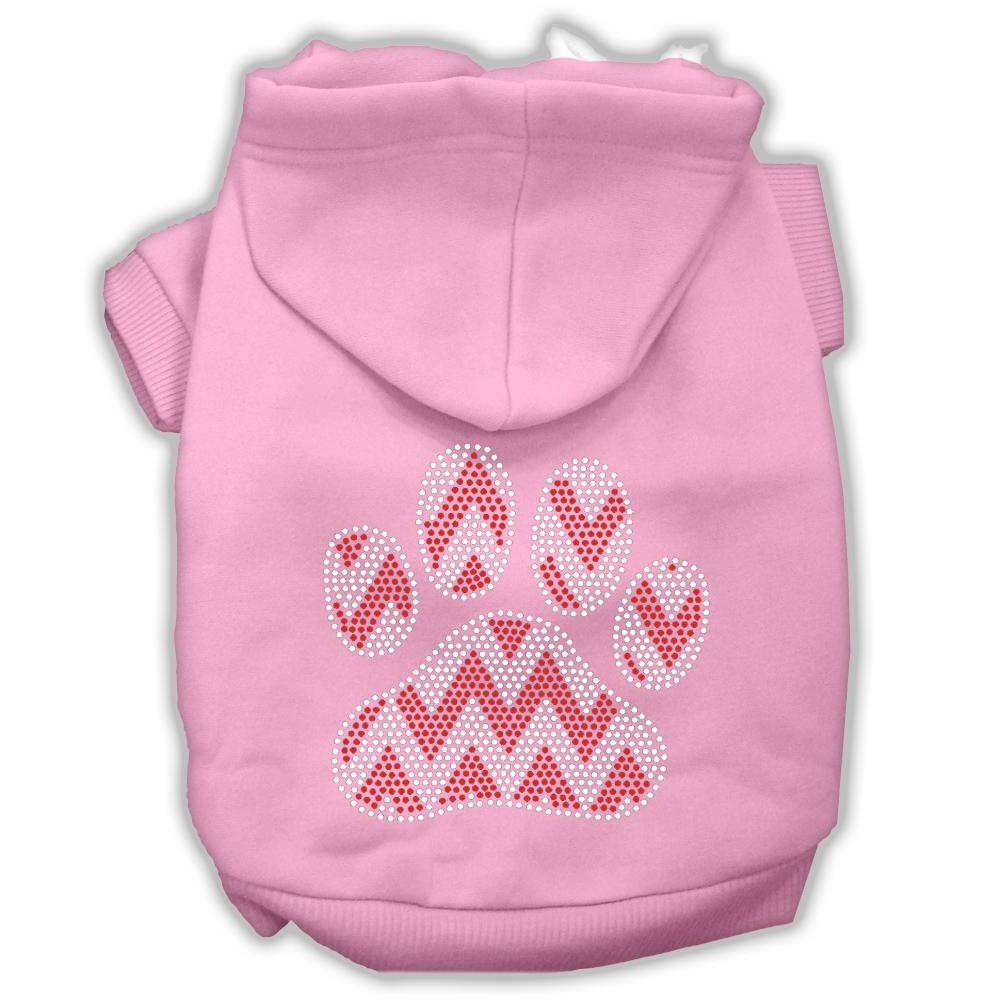 Candy Cane Chevron Paw Rhinestone Dog Hoodie Light Pink L (14)