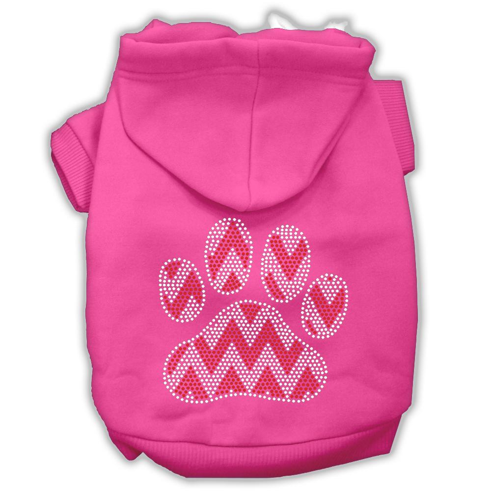 Candy Cane Chevron Paw Rhinestone Dog Hoodie Bright Pink S (10)