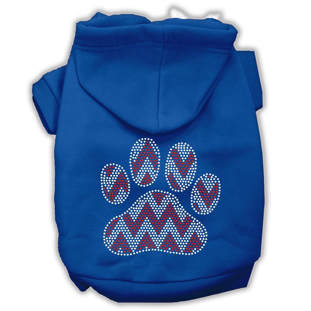 Candy Cane Chevron Paw Rhinestone Dog Hoodie Blue Xs (8)