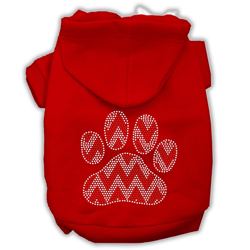 Candy Cane Chevron Paw Rhinestone Dog Hoodie Red Xs (8)