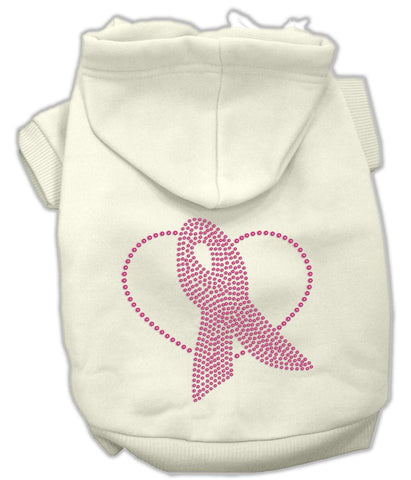 Pink Ribbon Rhinestone Hoodies Cream L (14)