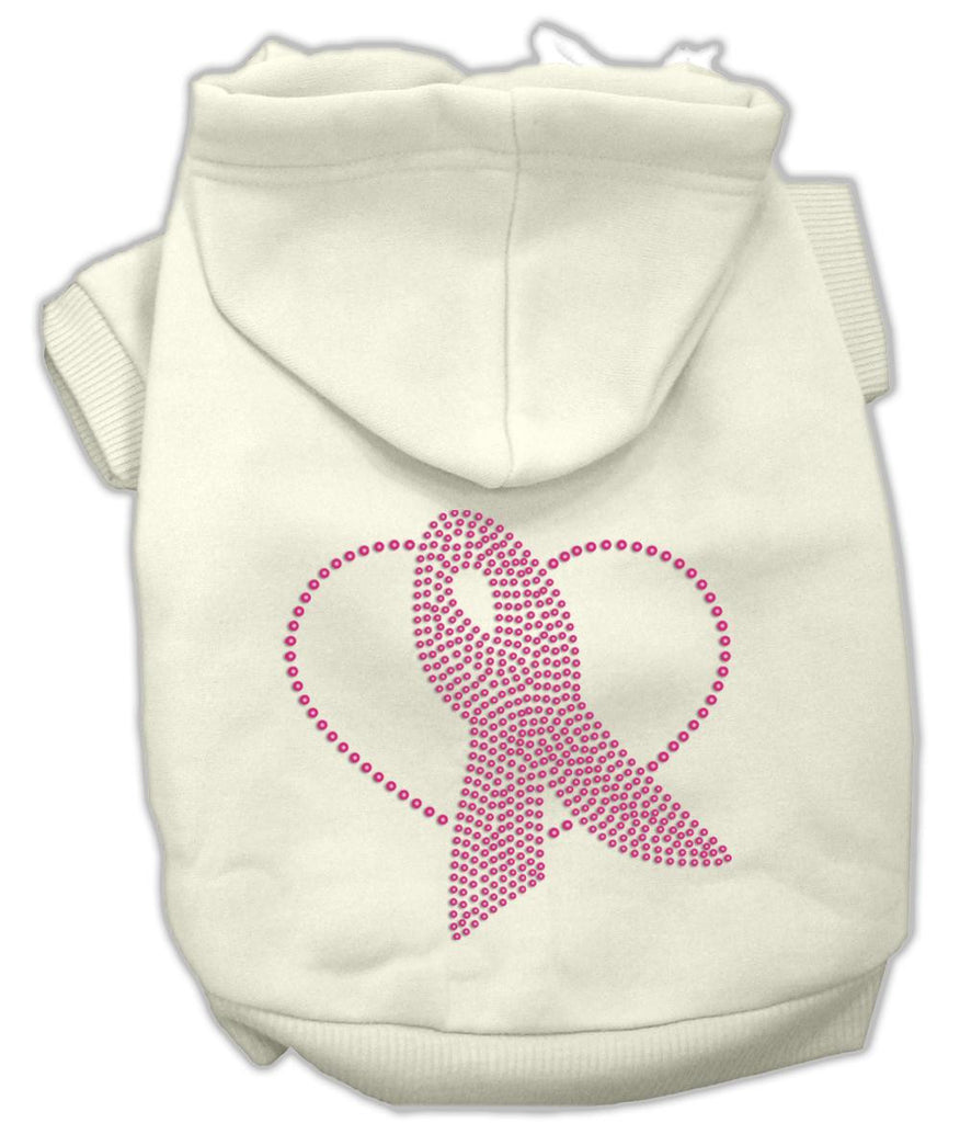 Pink Ribbon Rhinestone Hoodies Cream S (10)